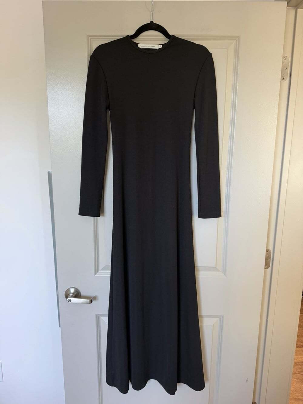 Christopher Esber Ribbed Open Back Long Sleeve Maxi Dress in Black AU 10 US 6